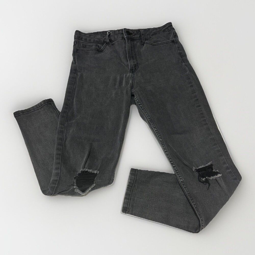 Calvin Klein Jeans High Rise Ankle Skinny Distressed Gray Denim Pants Women's 10